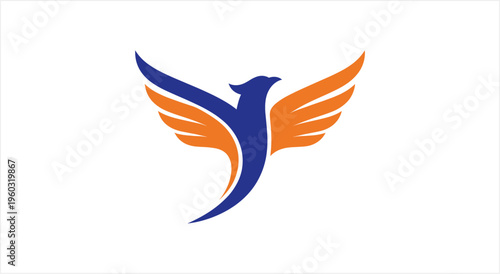 Stylized blue and orange bird logo with outstretched wings.