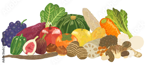 秋の味覚の集合イラスト ベクター素材