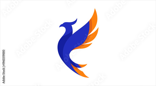 Stylized blue and orange phoenix bird logo design.