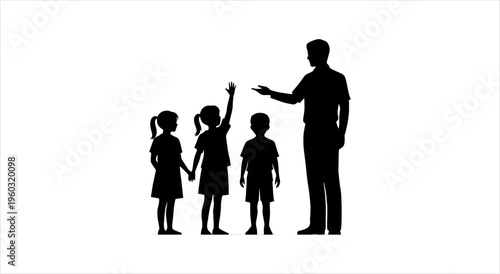 Teacher and students silhouette in a classroom setting.