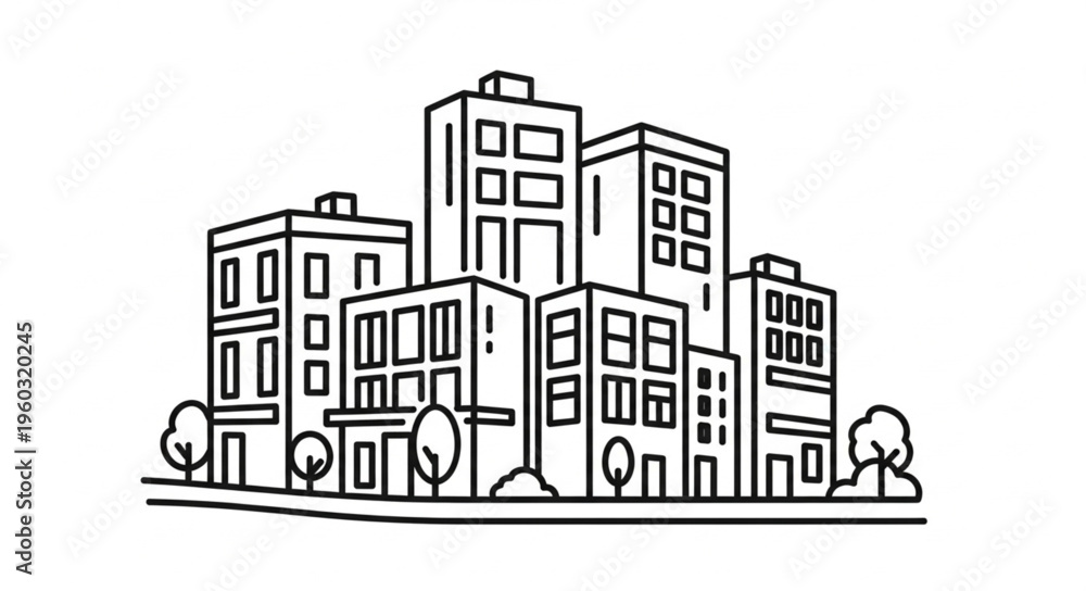 Fototapeta premium Urban architectural landscape featuring a cluster of modern buildings and structures.