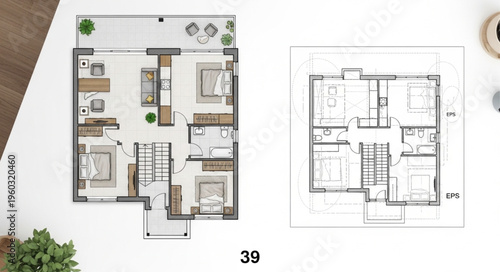Detailed architectural floor plan showcasing residential layout and design elements.