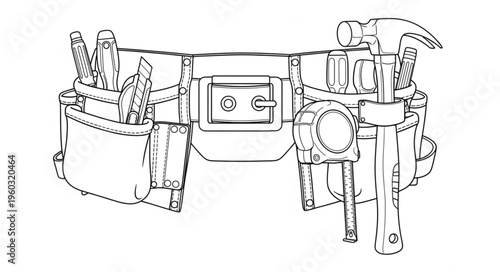 Detailed illustration of a tool belt with various construction tools for work.
