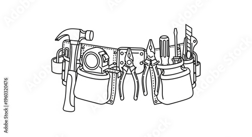 Tool belt illustration showcasing various essential construction and repair tools.