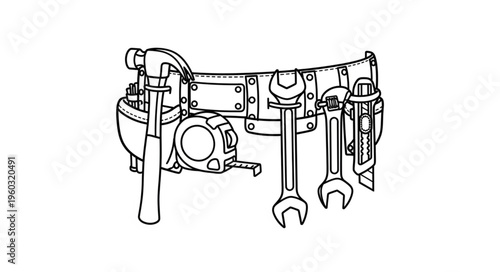 Tool belt illustration showcasing various tools for construction and repair work, ready for use.