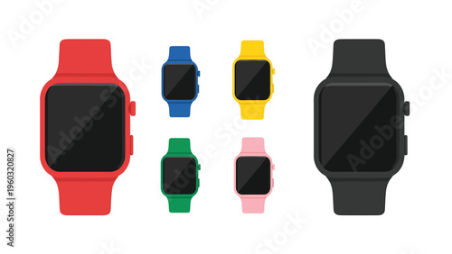 Modern Smartwatch Collection: Flat Design Digital Wrist Devices in Various Colors