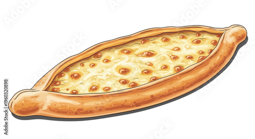 Delicious Pide with Melted Cheese Filling, Traditional Turkish Flatbread