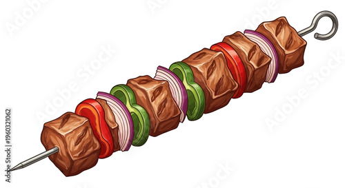 Grilled Meat Skewer with Vegetables