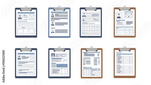 Professional Resumes, CVs, and Job Application Forms on Clipboards - Business Documentation Templates Collection