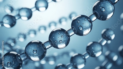 A detailed molecular visualization showcasing the structural composition of a water molecule chain within a three-dimensional space