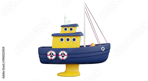 Cartoon Tugboat with Lifebuoys