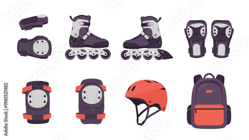 Rollerblading Safety Gear Set with Inline Skates, Helmet, and Protective Pads Illustration