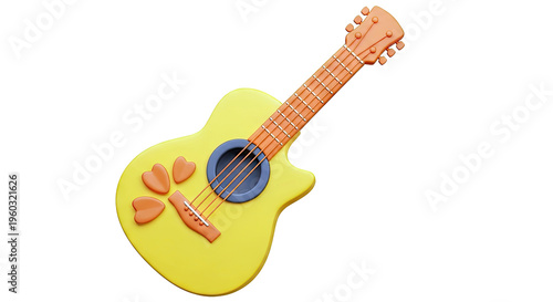 Cute Yellow Acoustic Guitar with Heart Embellishments