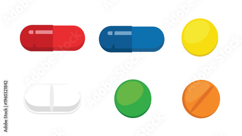 Colorful Pills and Capsules Vector Set. Medicine, Pharmacy, and Healthcare Icons.