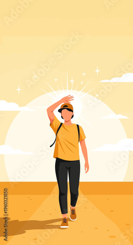 Lone Traveler Braving The Sunlit Path With Hopeful Spirit