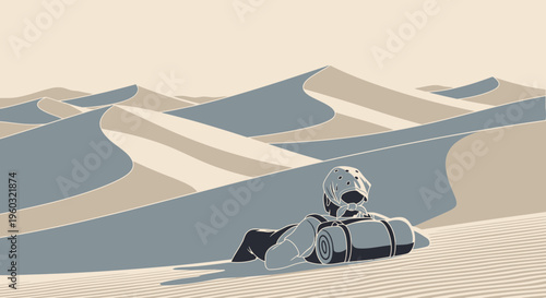 Lone Traveler Resting Amidst Vast Desert Dunes