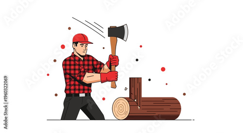 Lumberjack Chopping Wood Energetic Forest Worker And Timber