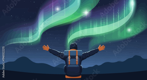 Majestic Aurora Borealis Display Above Awe-Struck Explorer