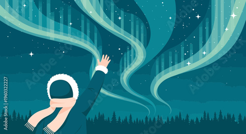 Majestic Aurora Borealis Display Above a Snowy Forest Landscape