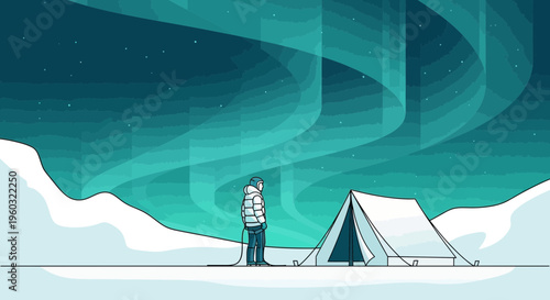 Majestic Aurora Borealis Illuminates Snowy Wilderness With Lone Explorer