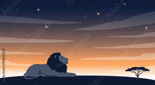 Majestic Lion Gazes At Starry Savannah Dusk