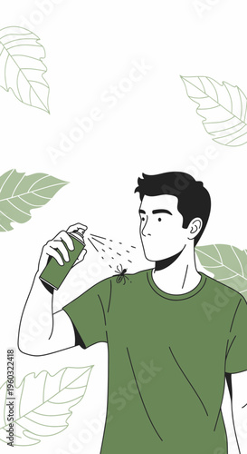 Man Applying Insect Repellent To Ward Off Mosquitoes Outdoors