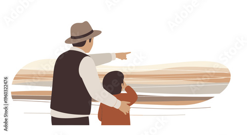 Man And Child Exploring A New Horizon Together