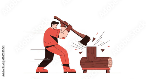 Man Chopping Wood With Axe Dynamic Illustration