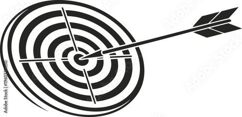 Dart hitting the center of a target with an arrow representing success accuracy and business goals