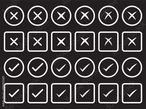 Check mark icon set. Check box icon with right and wrong buttons vector illustration