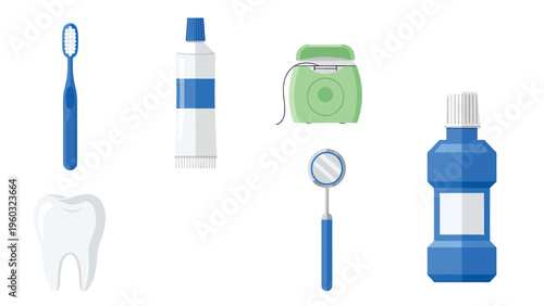 Dental Hygiene and Oral Care Essentials Set Illustration on White Background for Healthy Teeth