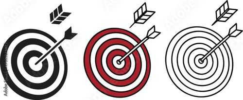 Black and white target with arrow on abstract background representing success and accuracy