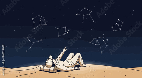 Man Gazing Up At Star Constellations On A Clear Night Sky
