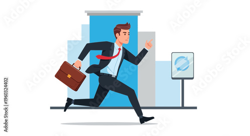 Man In Suit Rushing Forward With Briefcase In Busy Urban Setting