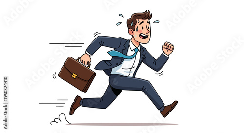 Man In Suit Running With Briefcase Stressed And Sweating