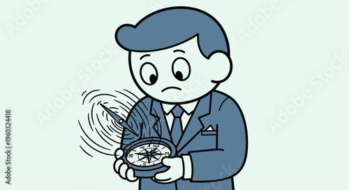 Man In Suit Confused By Spinning Compass Needle