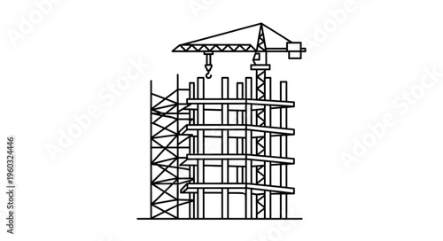 Construction site with a crane building a multi-story building, engineering project.