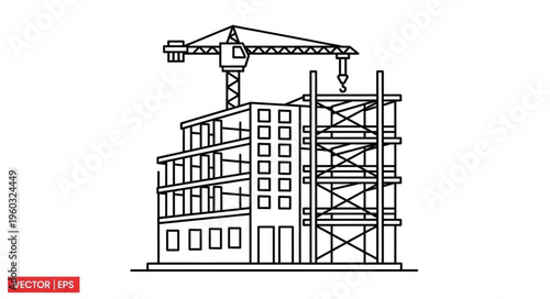 Construction site with a crane building a new modern building structure.