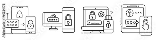 security system showing password protected access between multiple different devices icons