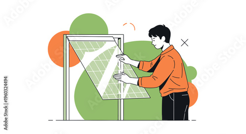 Man Installing Solar Panel Renewable Energy Concept Illustration
