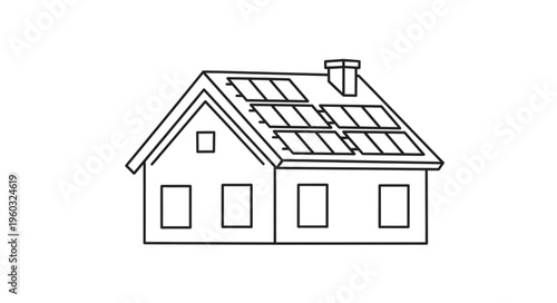 Residential house with solar panels on the roof, energy efficient home.