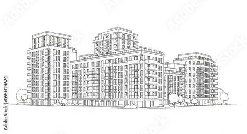 Architectural marvel - A detailed sketch of modern buildings in an urban setting.