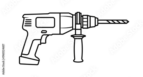 Detailed illustration of a power drill, perfect for construction and DIY projects.