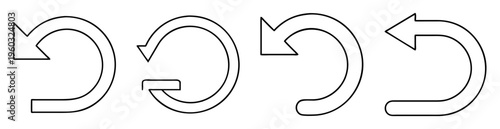 Variety of white circular left pointing arrow icons arranged horizontally