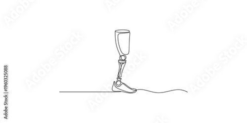 Continuous line drawing of a prosthetic leg with a sleek and modern design artificial limb