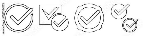 Variety of check mark icons in circles and squares in black outline