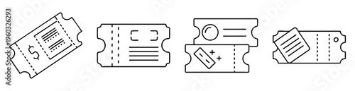 Black and white vector illustration of a set of different tickets