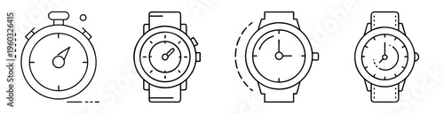 Stylized Line Art Depiction of Four Different Types of Watches