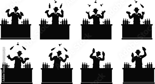 Dancing people silhouette set male and female ballet dancers jumping and posing in graceful motion cad drawing flat vector illustration isolated on white.