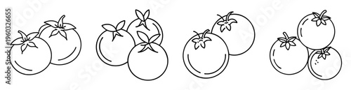 Simple and stylish outline illustration of tomatoes in different clustered arrangements
